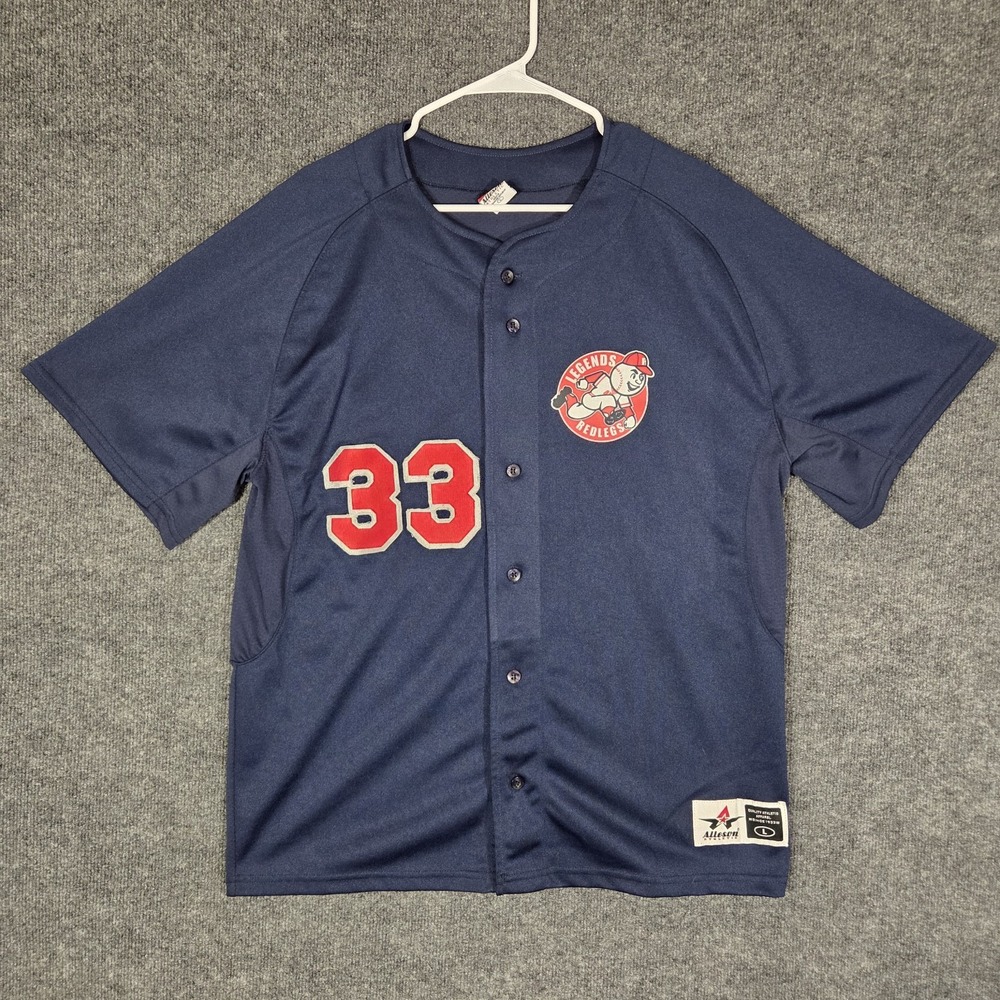 Vintage Cincinnati Redlegs #33 Baseball Jersey Mens Large Navy Alleson Athletic